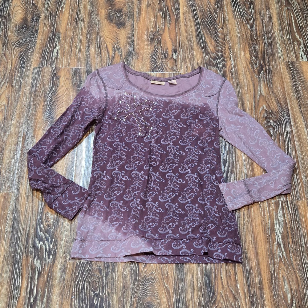 Wrangler M Long Sleeve Top Womens Purple Embellished Cross Scroll LWK795E Y2K